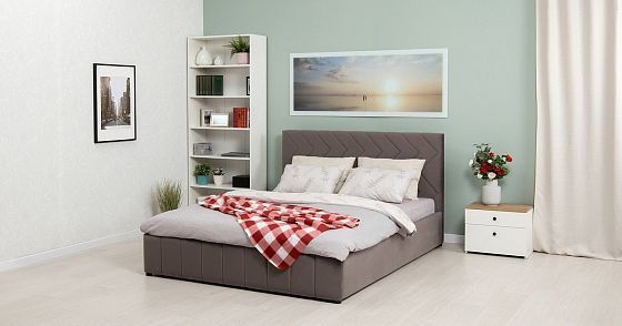 Кровать Милана 160, Серо-коричневый (велюр), в интерьере.