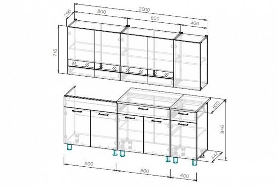 Кухонный гарнитур "КГ" 2000 мм модуль 2 (NN-Мебель) - размеры