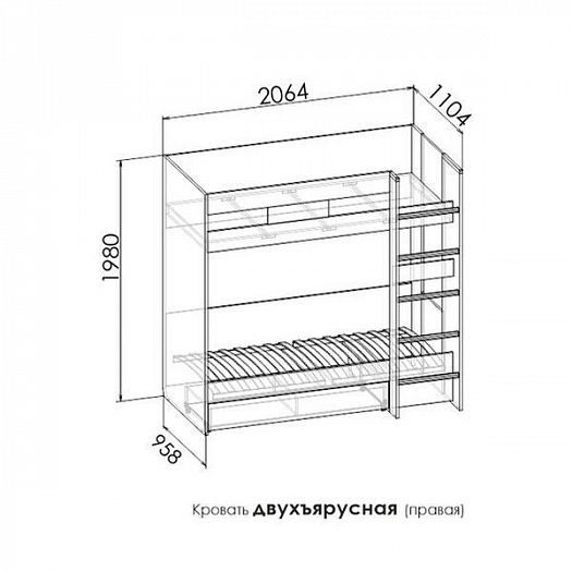 Кровать двухъярусная К2 "Либерти" Правая - Схема